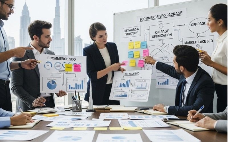 Graphs and charts displaying traffic growth using ecommerce SEO in Sharjah techniques