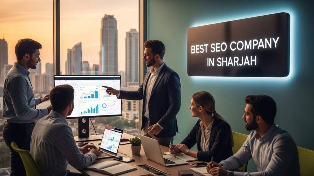 Digital marketing professionals at the Best SEO Company in Sharjah planning strategies for local businesses
