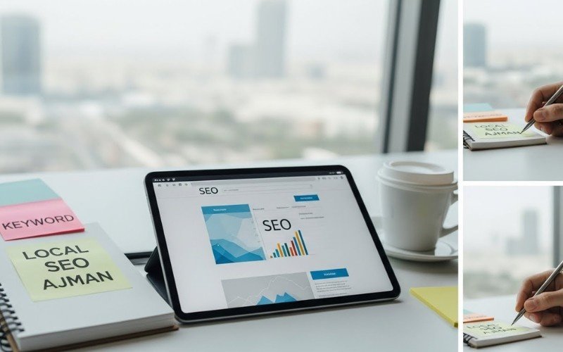Ajman business owner reviewing local SEO strategy with an expert