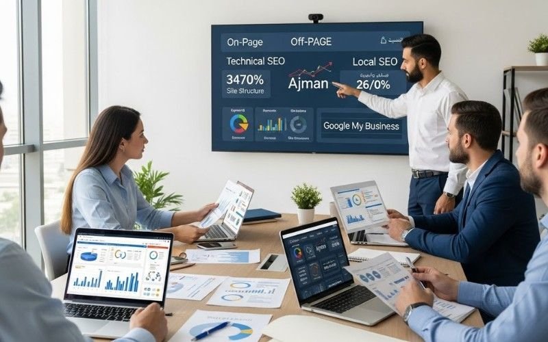 Table showing different SEO packages and services available for Ajman businesses
