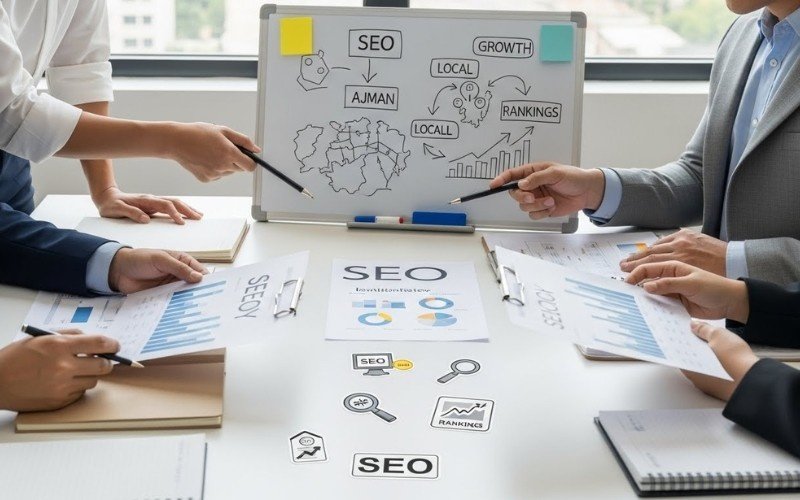 SEO experts in Ajman analyzing website performance and traffic