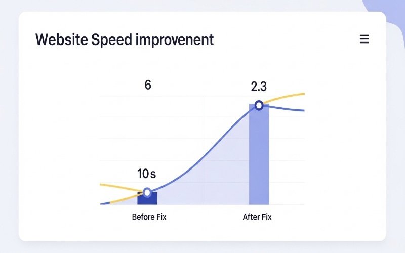 Website speed improvement graph showing before and after performance results, highlighting faster load time through Professional Technical SEO Services in Ajman.