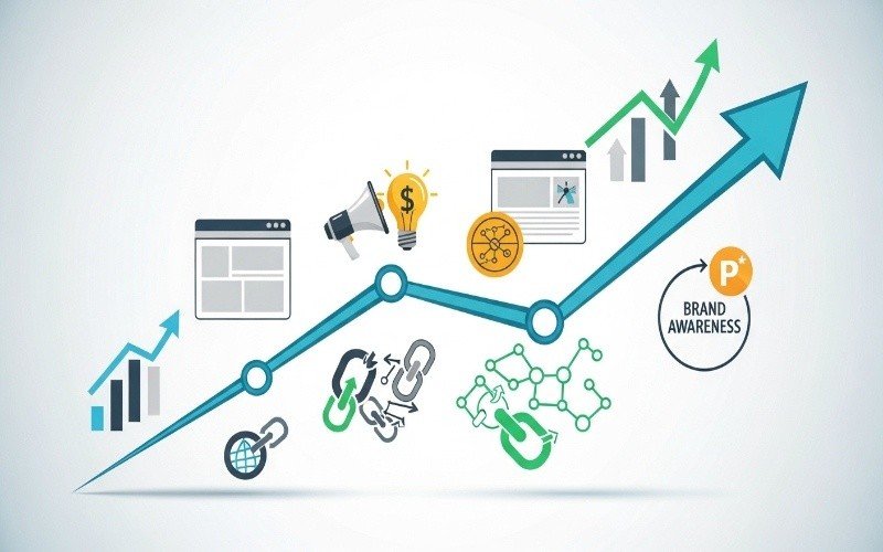 Professional Off-Page SEO Services in Ras Al Khaimah showing backlinks, brand awareness, and website ranking growth through link building strategies.