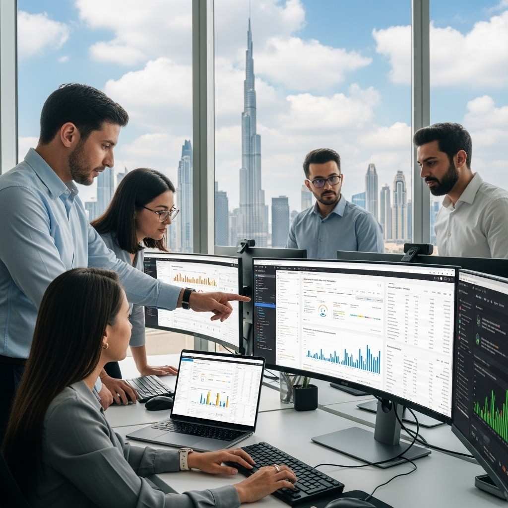 SEO-experts-in-Dubai-analyzing-website-performance-and-rankings-for-tailored-SEO-packages-in-UAE