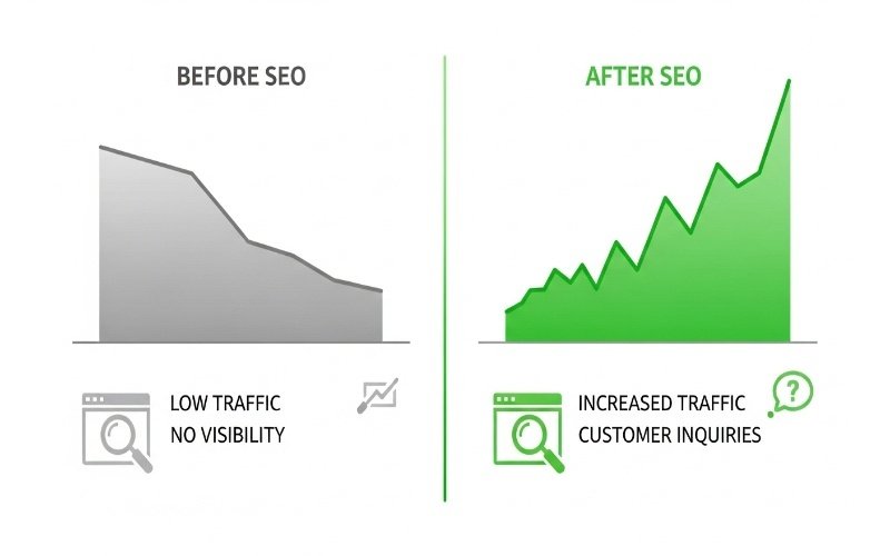Professional SEO Experts in Fujairah analyzing website performance with digital marketing dashboard and ranking growth visuals