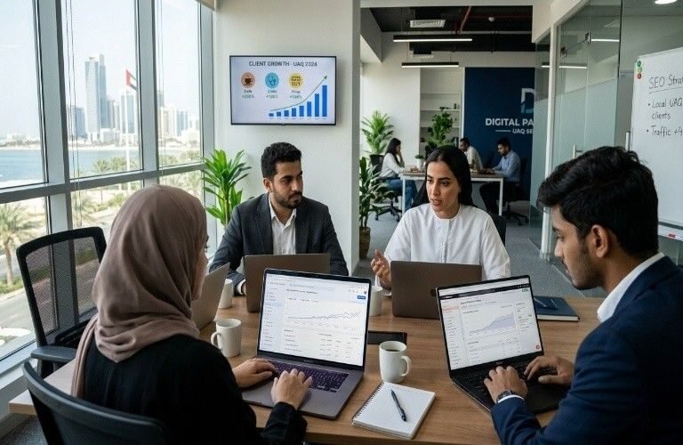 SEO experts in Umm Al Quwain helping UAE businesses rank higher on Google with local SEO services and analytics dashboard insights