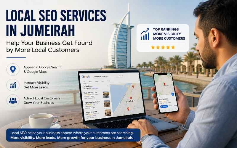 Local SEO Services in Jumeirah showing business visibility on Google Maps and search results.