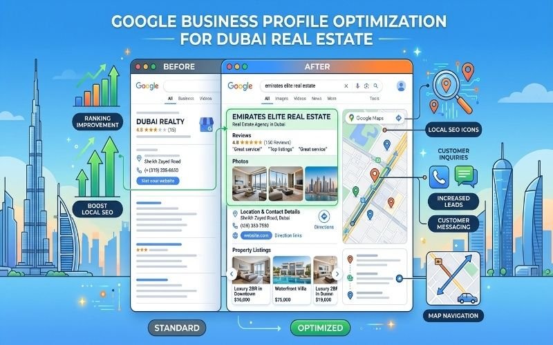 Google Business Profile optimization with SEO Services for Real Estate Dubai to improve local rankings and property leads.