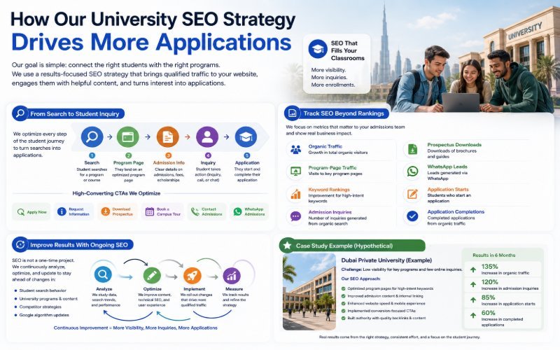 University SEO strategy driving student inquiries and applications in Dubai