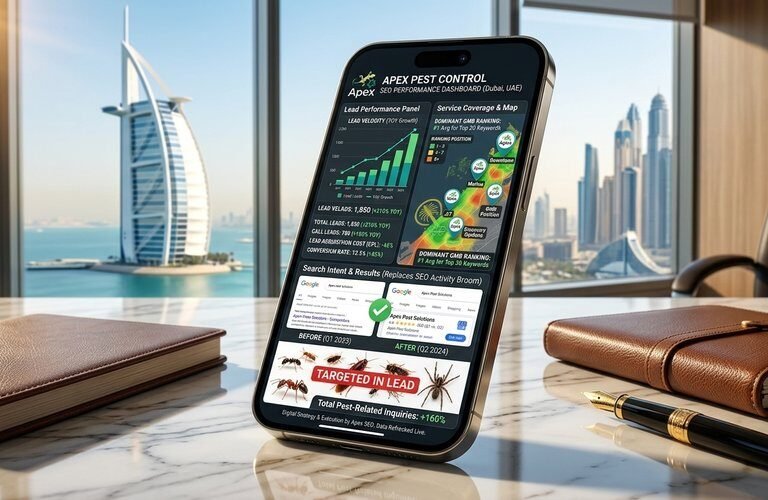 SEO for pest control companies in Dubai with technician and local search marketing