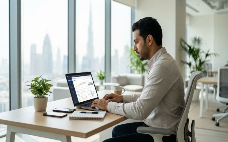 Digital marketing specialist researching keywords for driving schools in Dubai