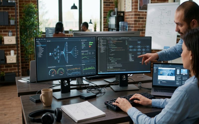 SEO specialist reviewing website crawling, indexing, and technical errors on a laptop